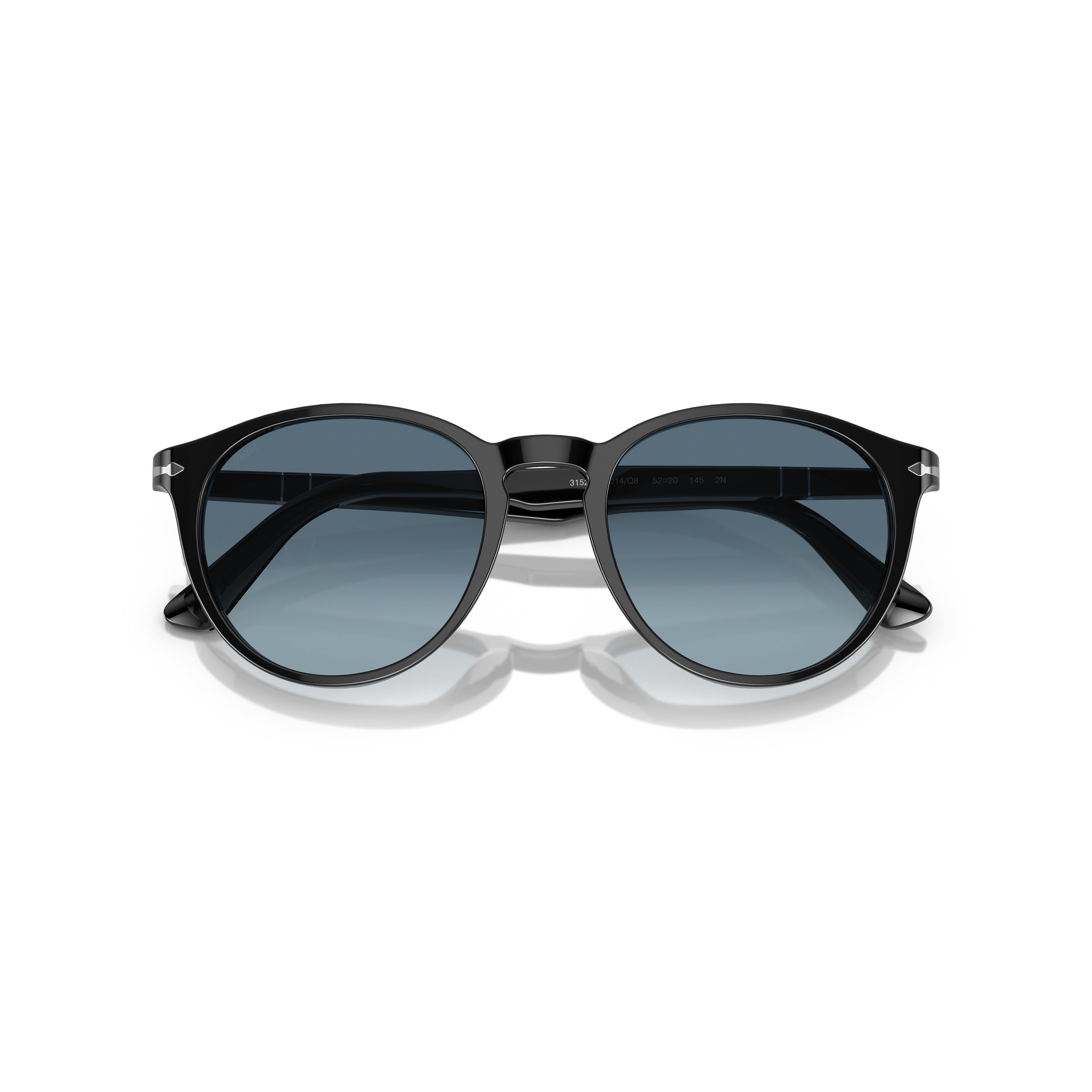 0po3152s Rounded Black Acetate Sunglasses with Gradient Blue Lenses