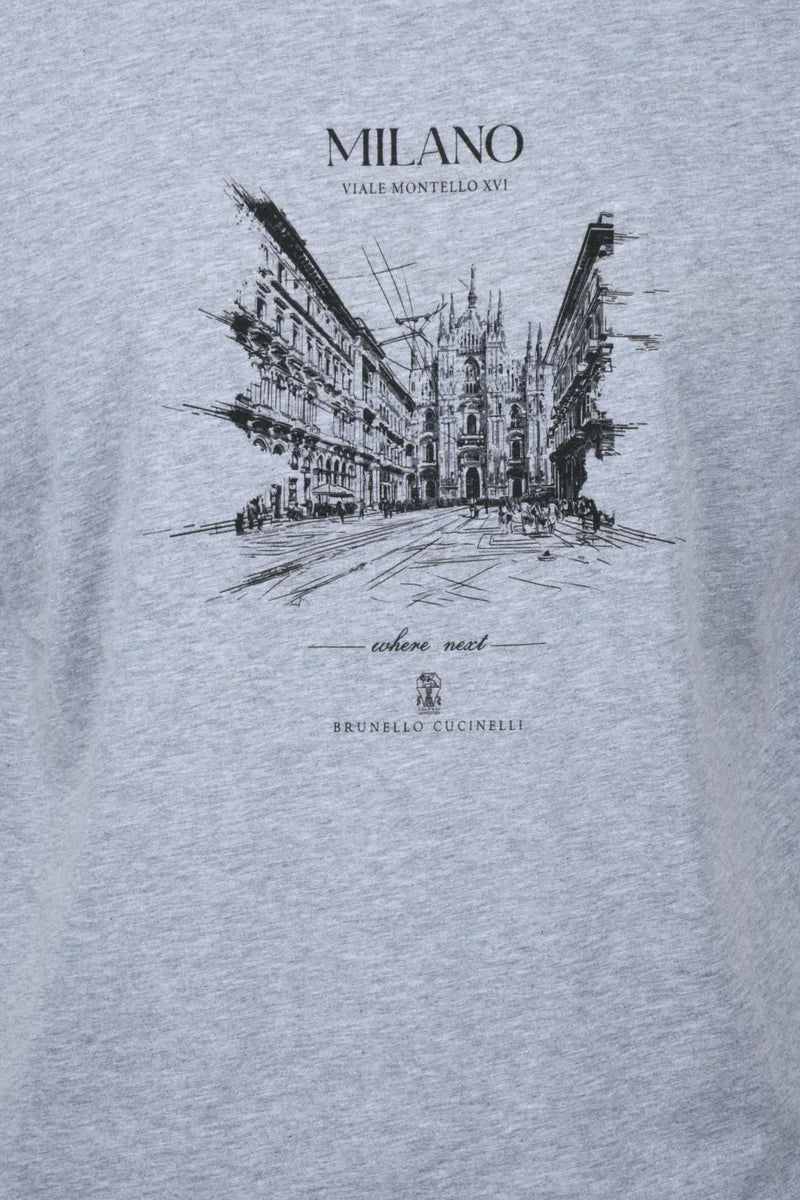 Cotton T-Shirt with Cityscape Sketch