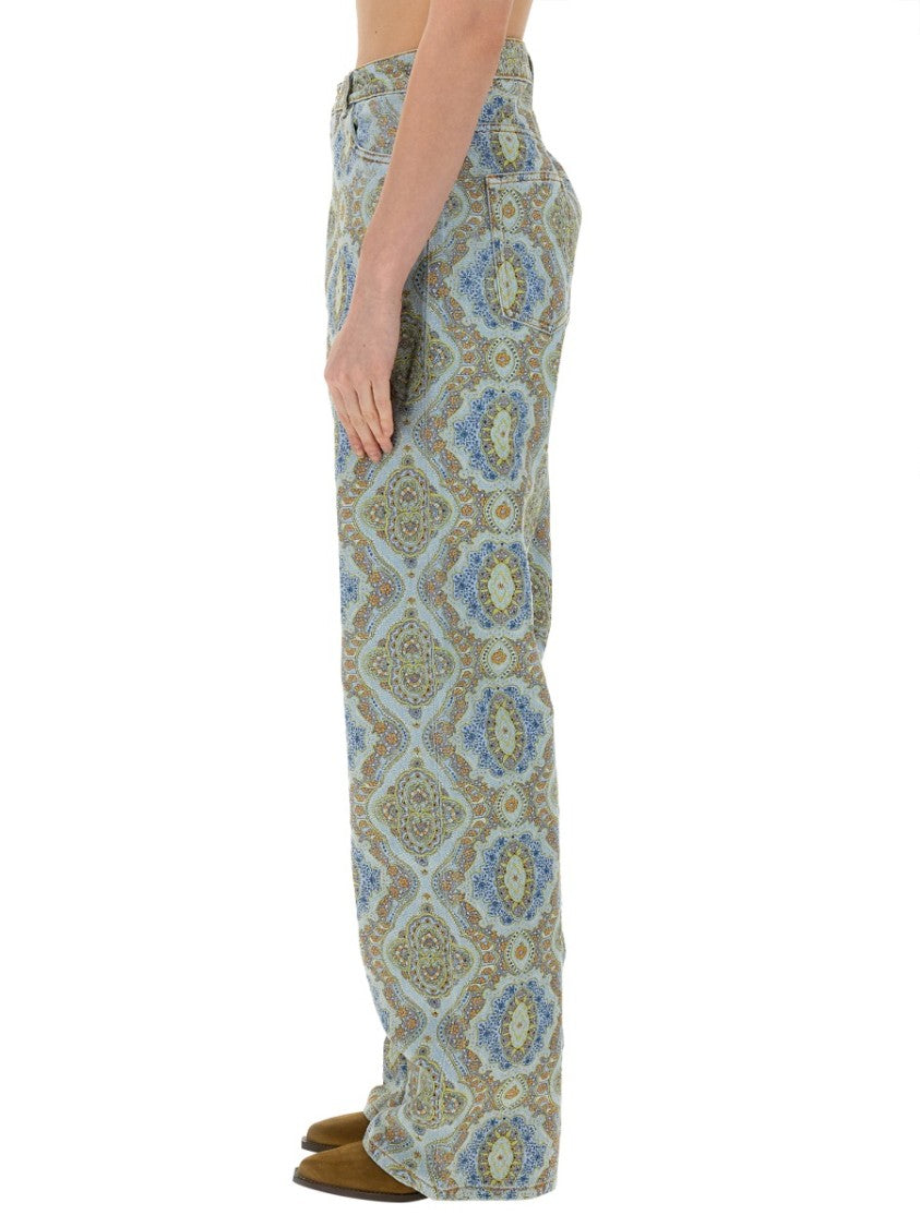 Paisley-Print High-Waisted Wide-Leg Jeans