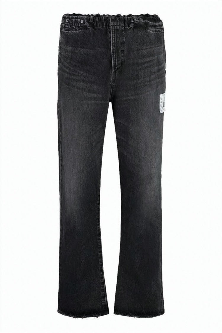 Relaxed Fit Dark Wash Denim Pants With Unique Elastic Waistband