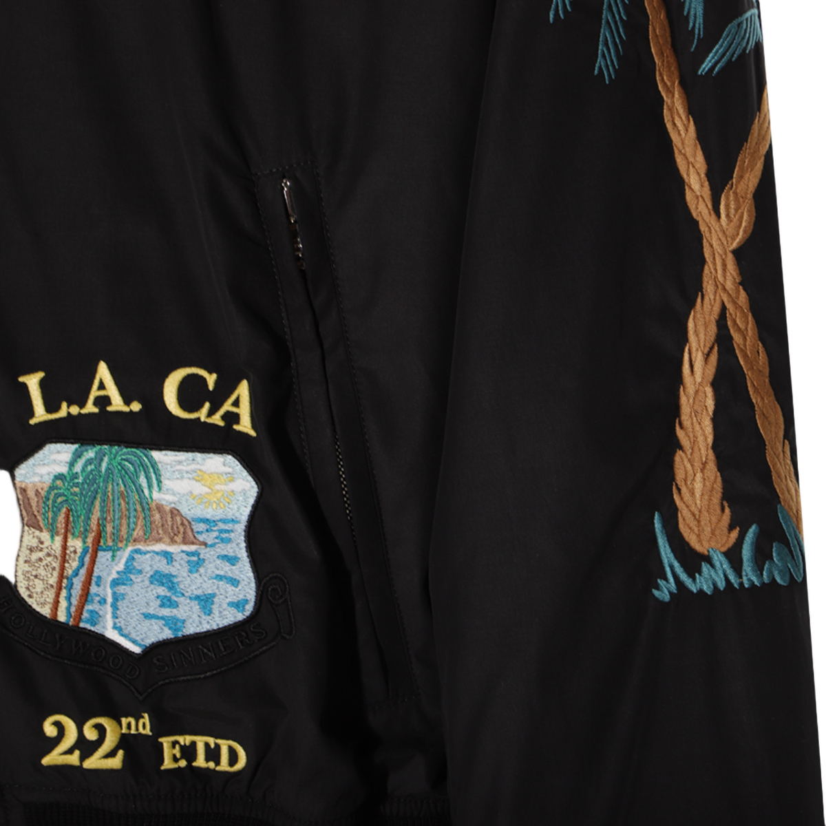 Embroidered Black Bomber Jacket with Unique Patches