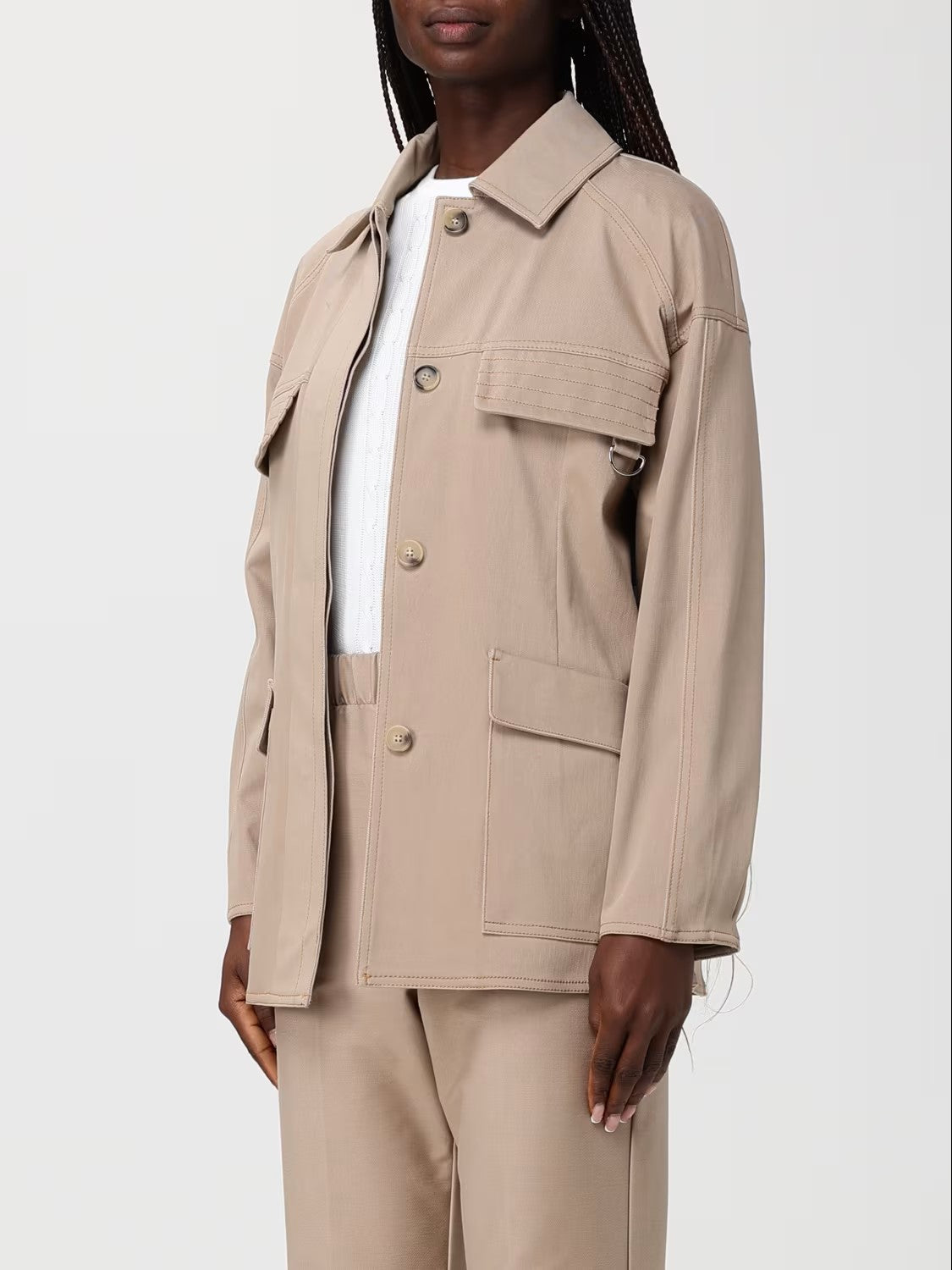 Structured Beige Jacket with Belted Waist
