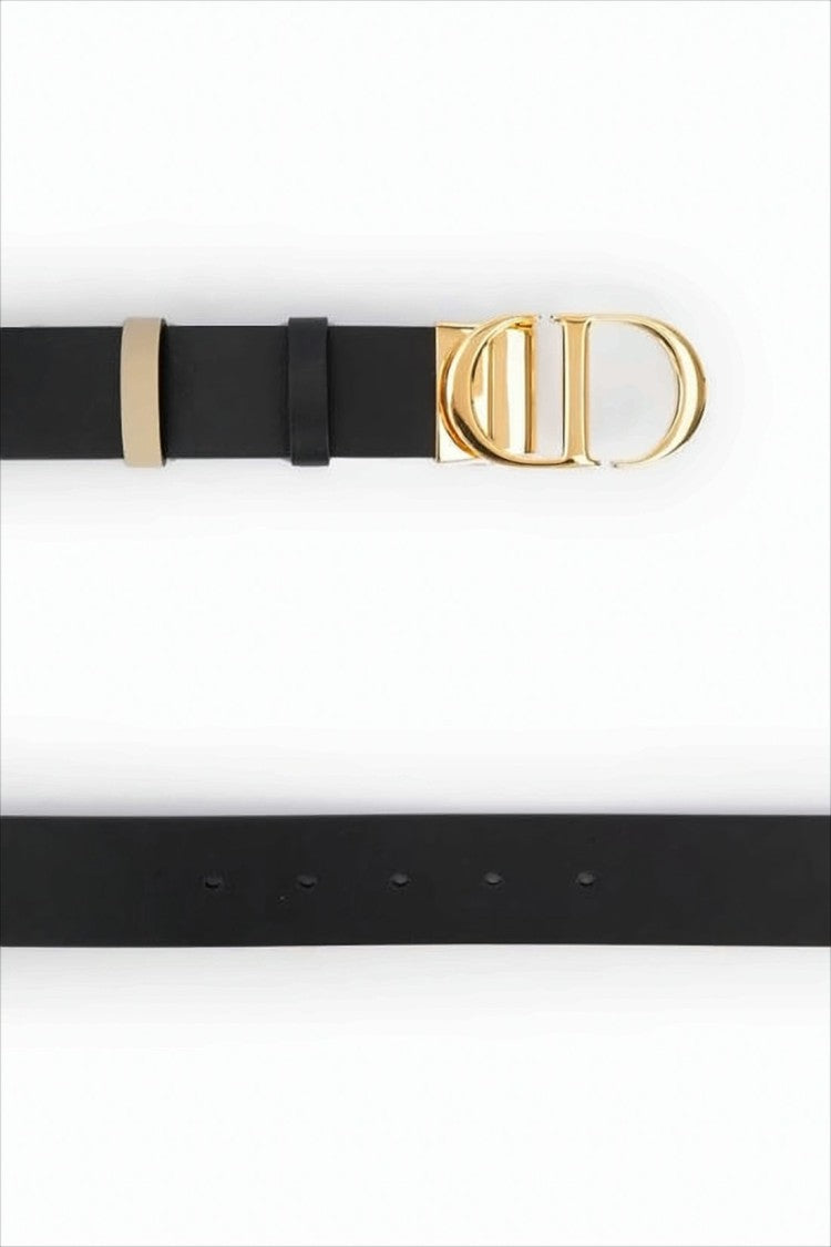 Leather Belt With Polished Gold-Tone Cd Buckle