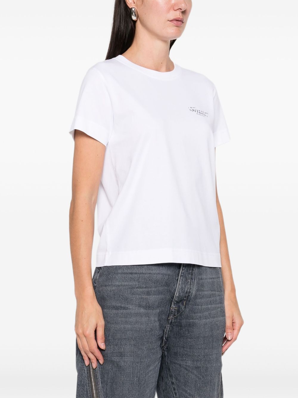Short-Sleeved Silk-Nylon Top With Modern Graphics