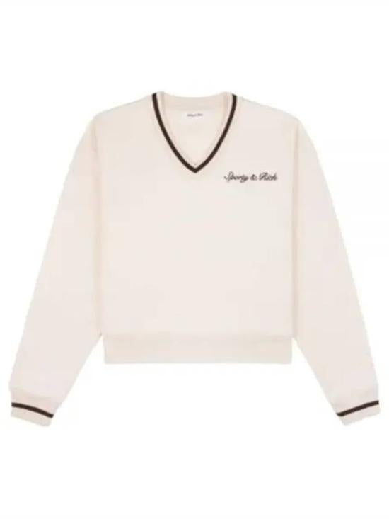 Cropped Long-Sleeve V-Neck Top with Ribbed Cuffs