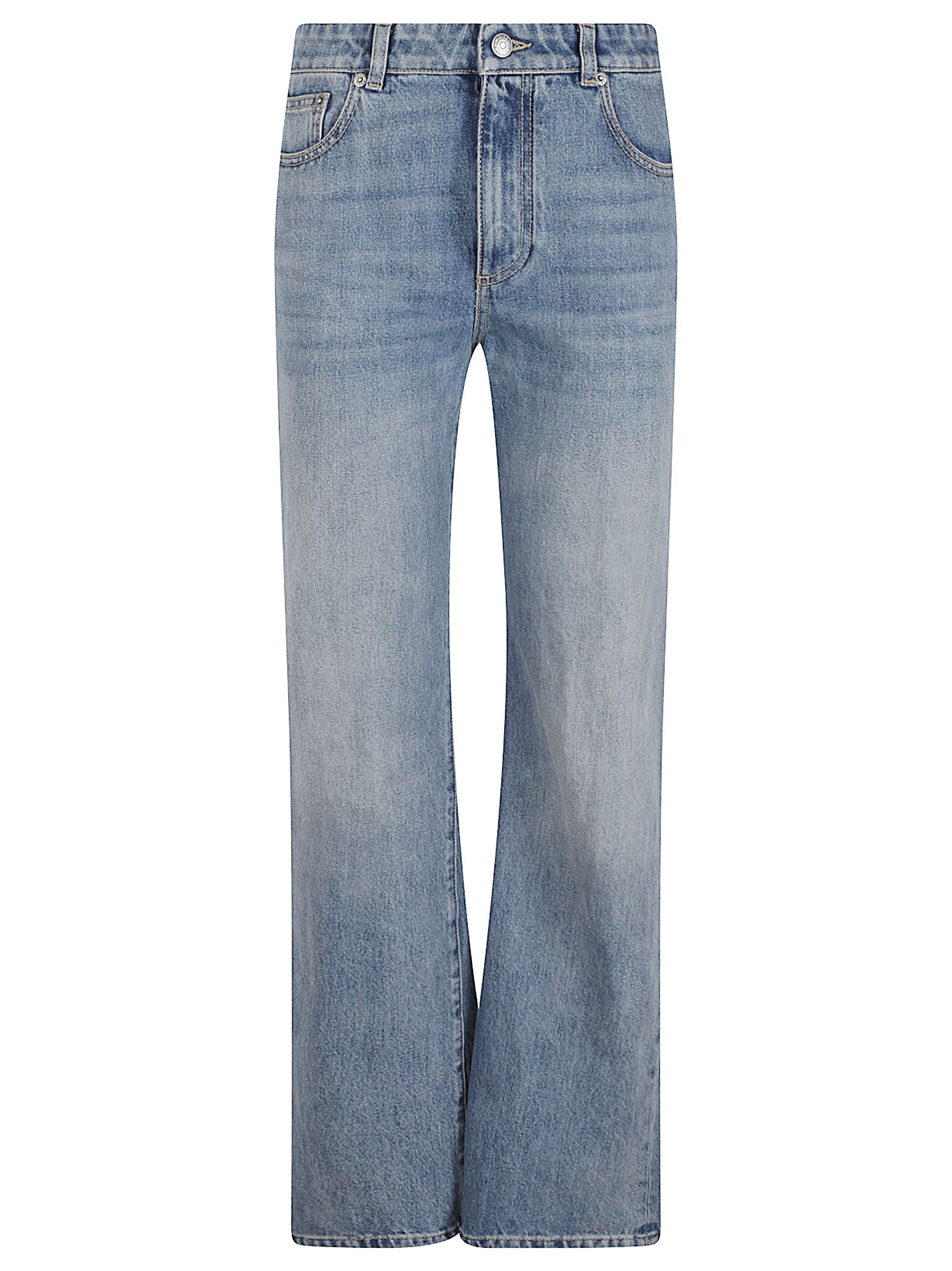 Slightly Flared Light Blue Jeans with Raw Hem