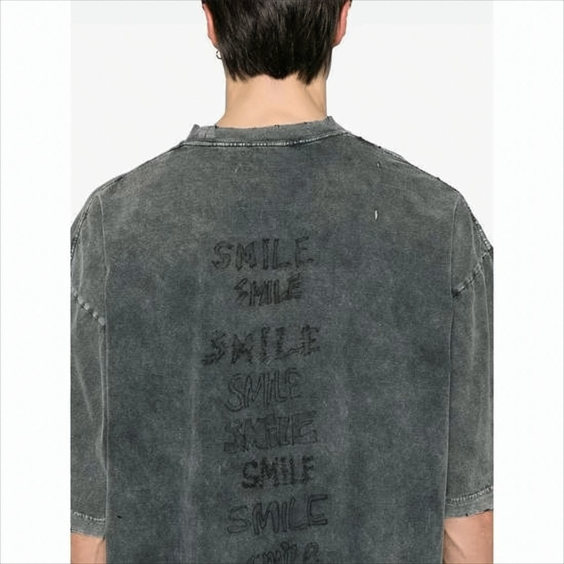 Washed Charcoal Grey Oversized Tee with Distressed Graphics