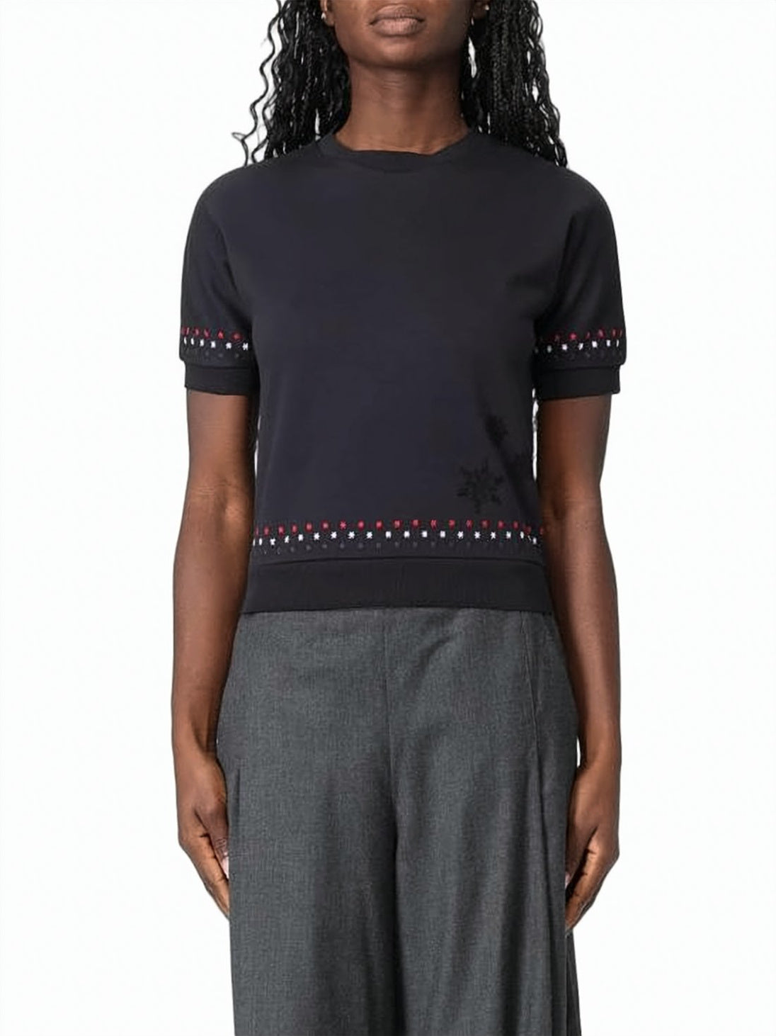 Short-Sleeved Fitted Top with Dotted Pattern