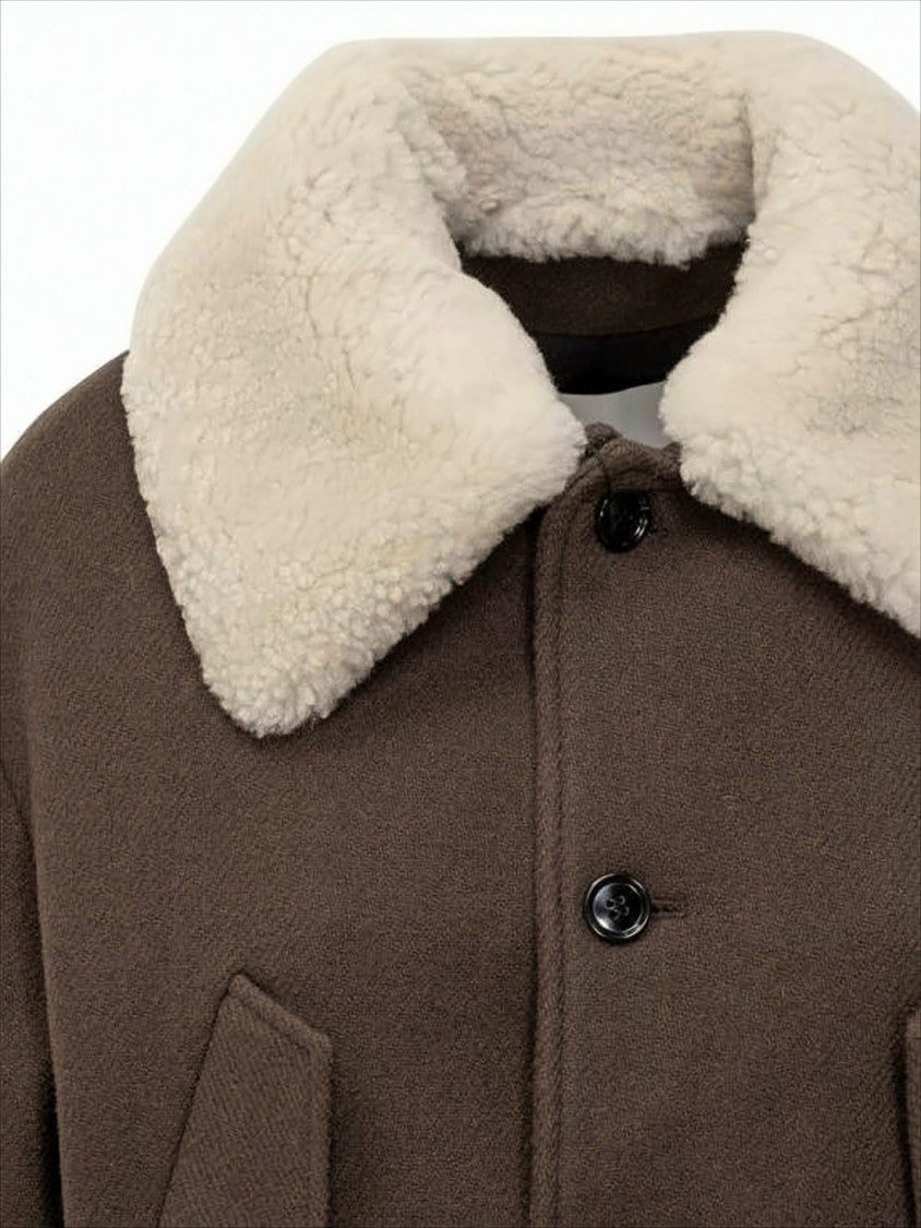Cropped Wool Jacket With Plush Shearling Collar
