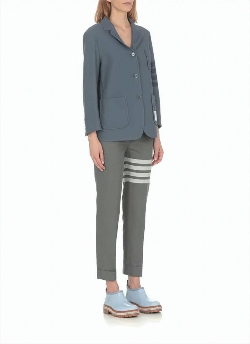Tailored Grey Wool Straight Pants with Signature Stripe Detail