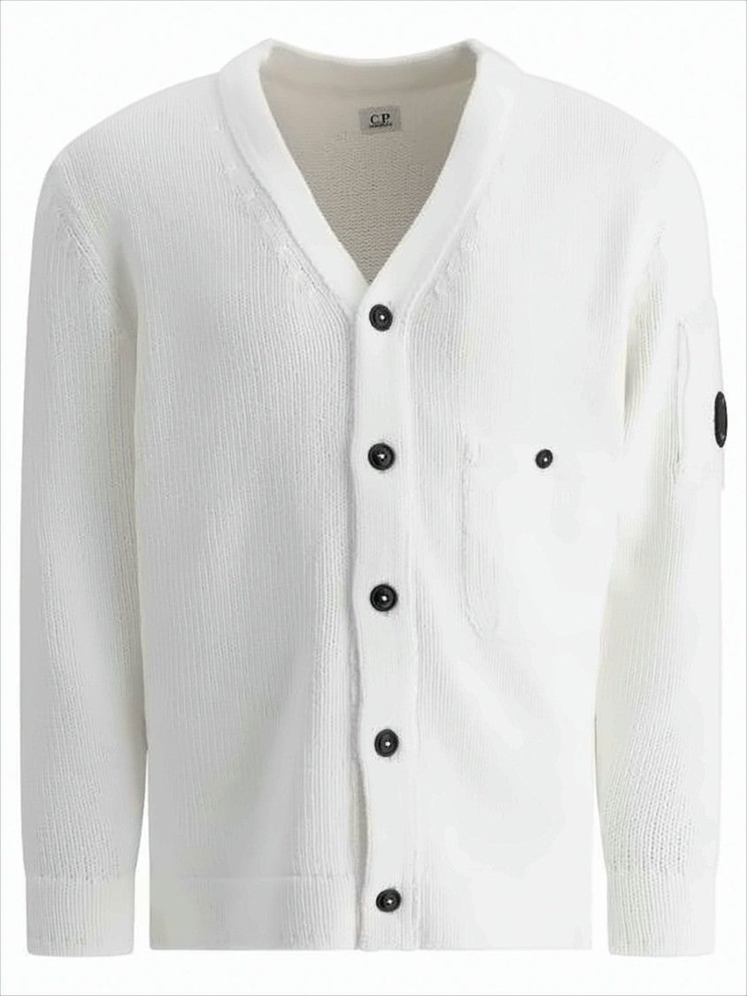 V-Neck Button-Down Knit Cardigan With Patch Detail