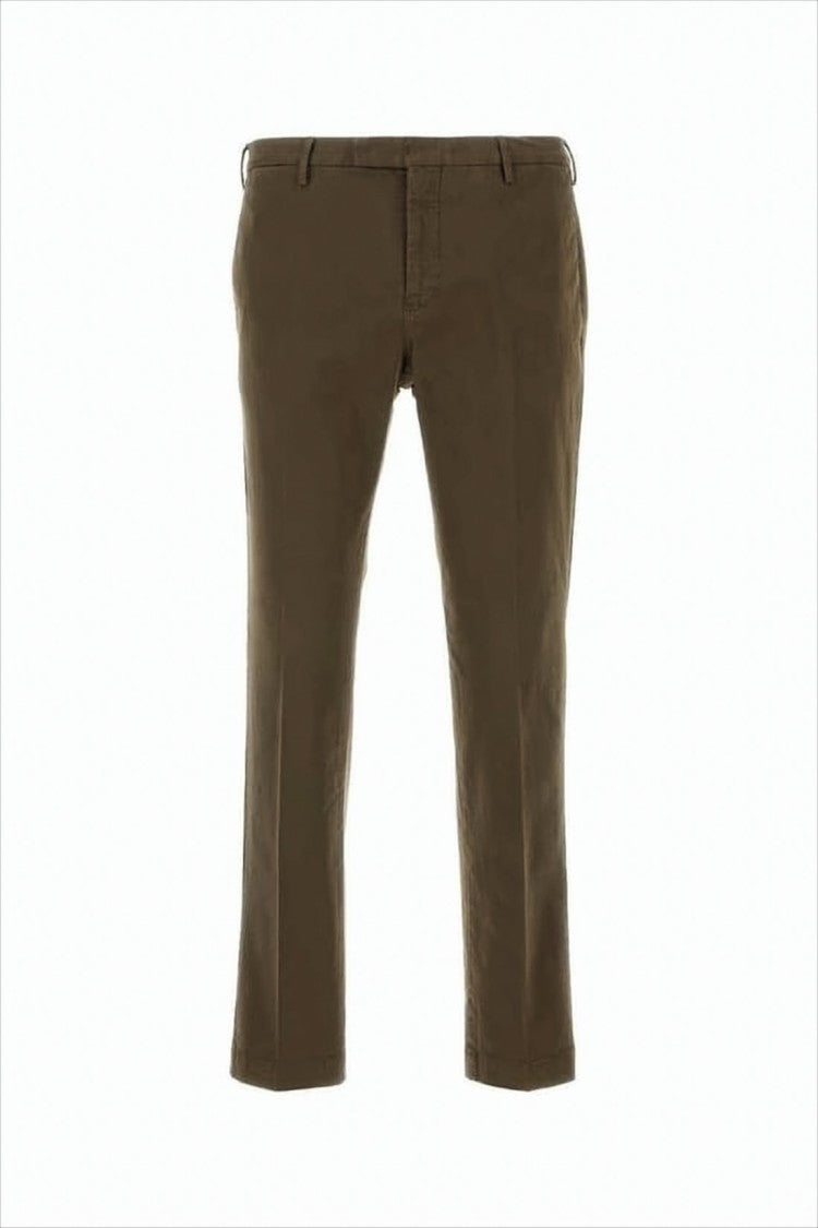 Tailored Brown Pants With Straight Leg Cut And Buttoned Pockets