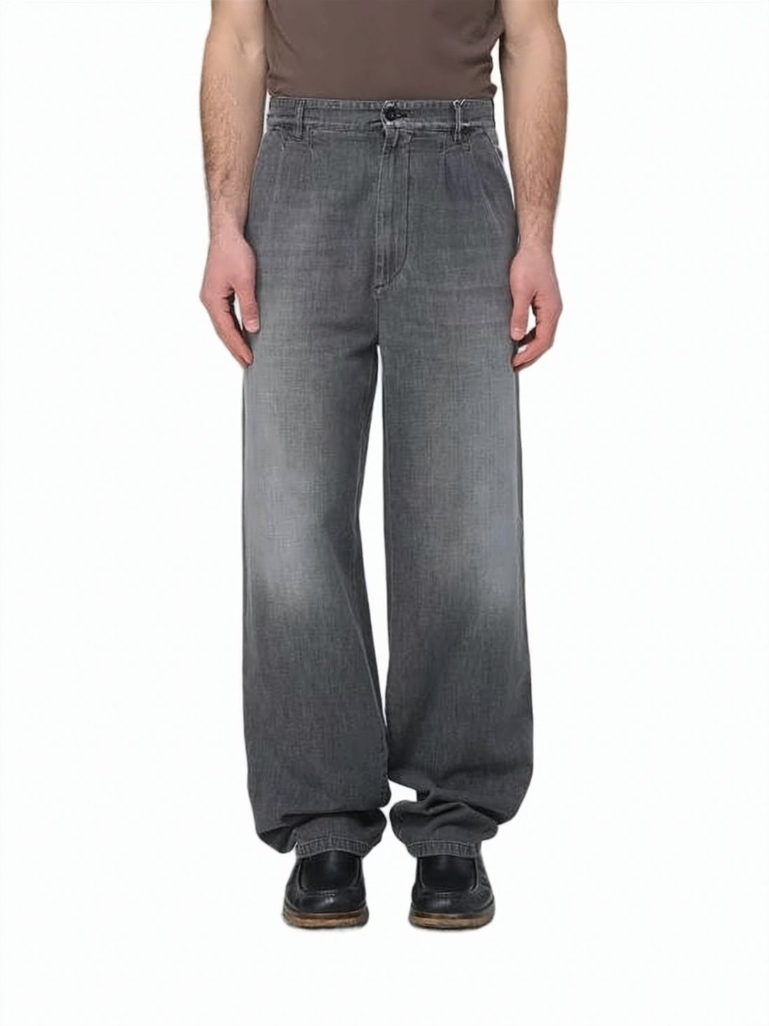 Grey Slightly Faded Straight-Leg Cotton Jeans