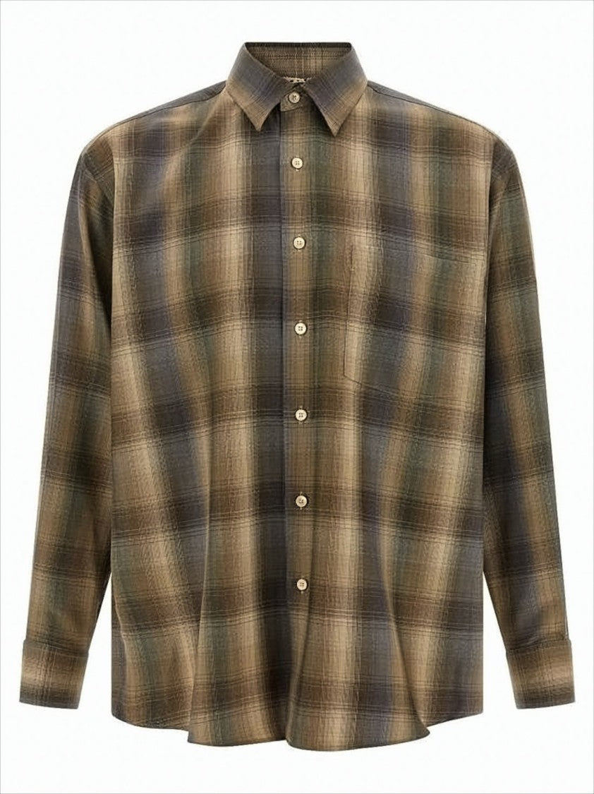 Plaid Wool Long-Sleeve Shirt with Classic Collar
