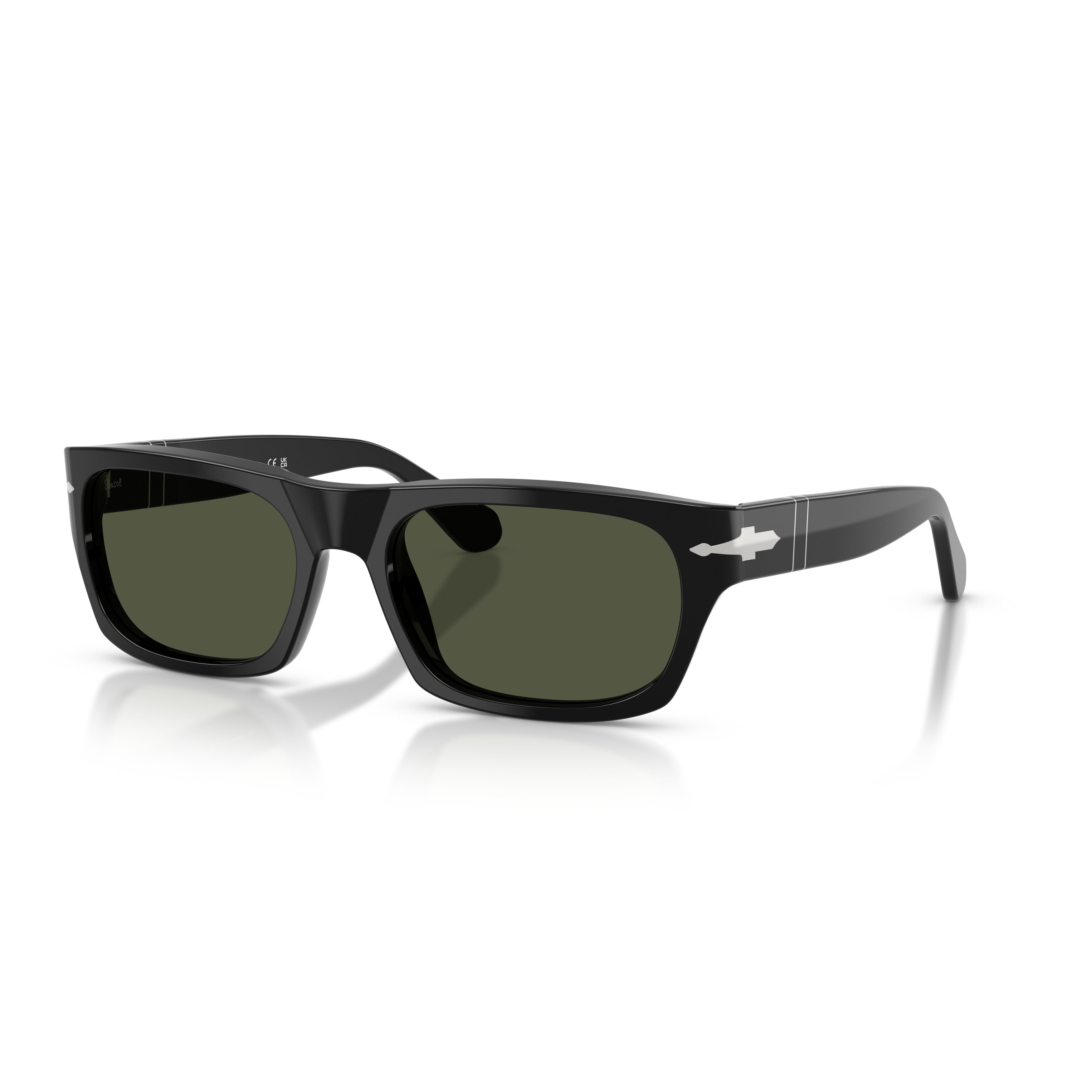 0po3398s Rectangular Black Acetate Sunglasses with Silver Arrow Detail