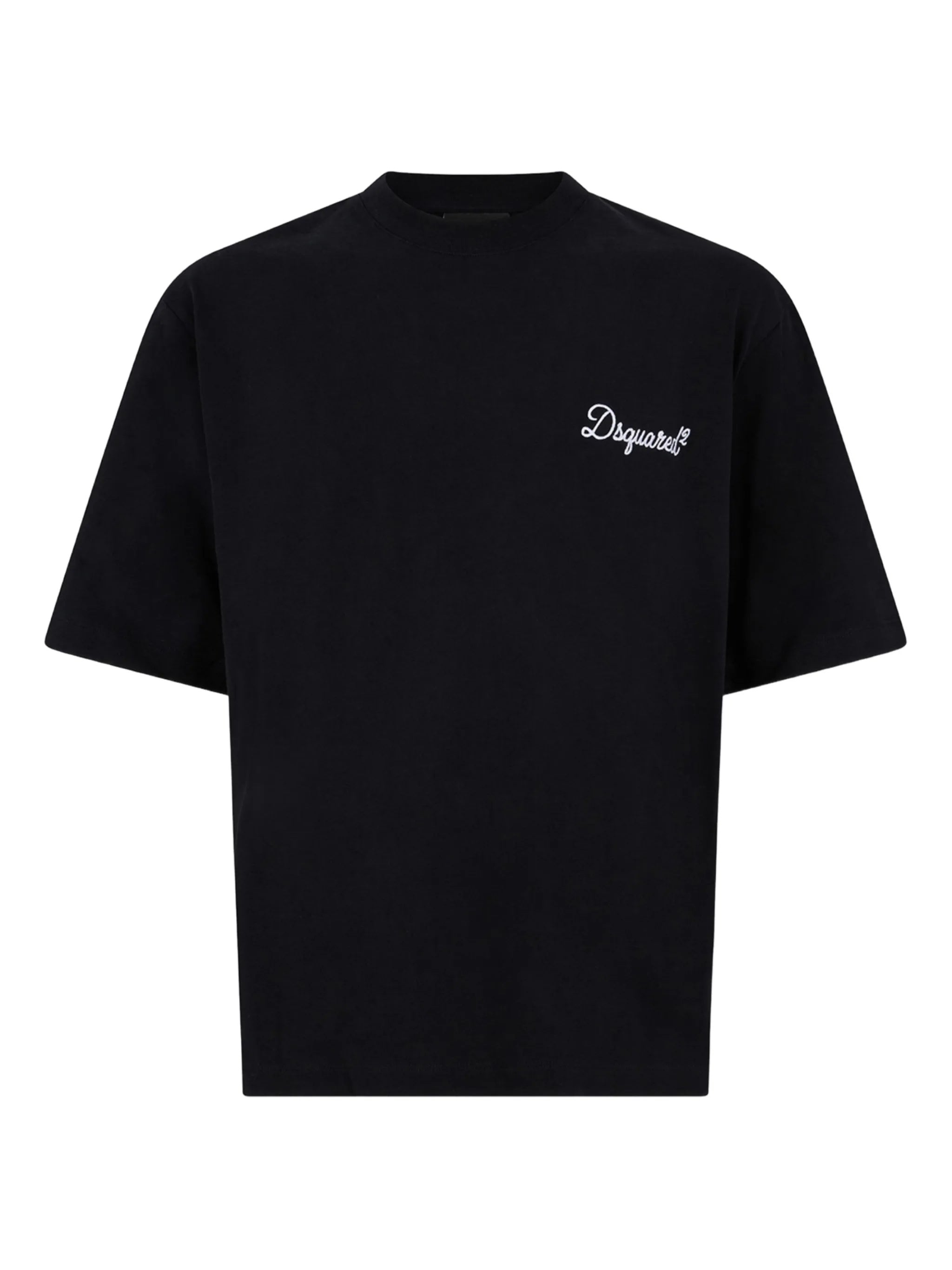 Black Short-Sleeve Embroidered Logo T-Shirt