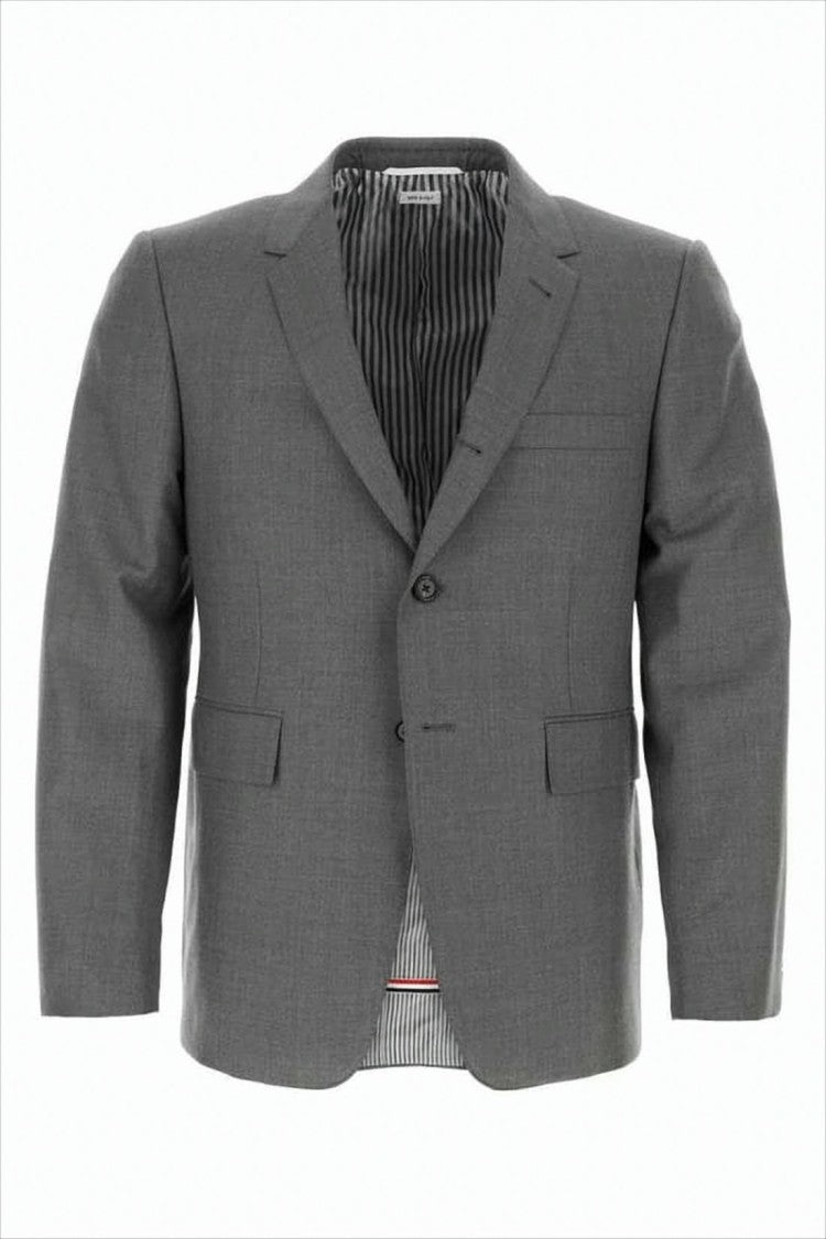 Tailored Grey Suit Jacket with Notch Lapels and Single-Button Closure