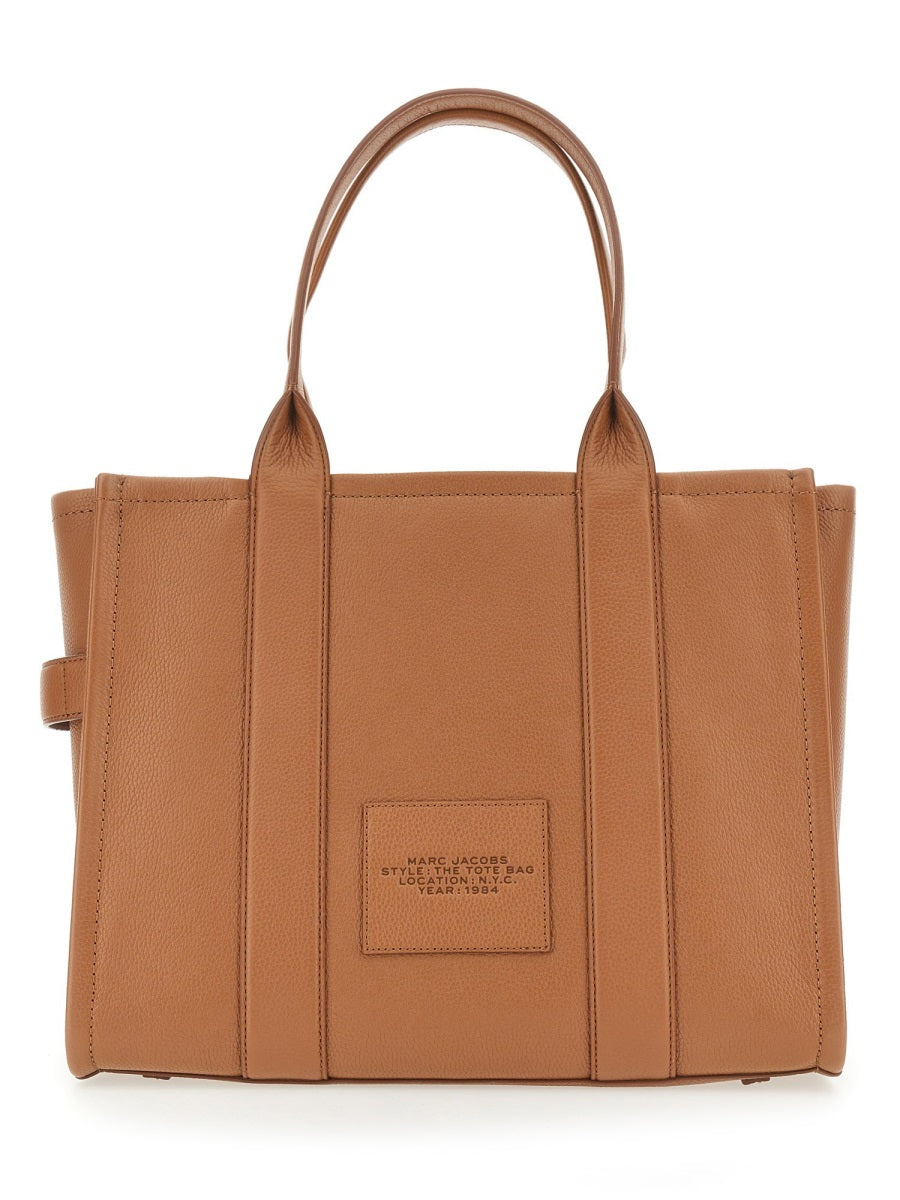 Large Black Textured Leather Logo Tote Bag