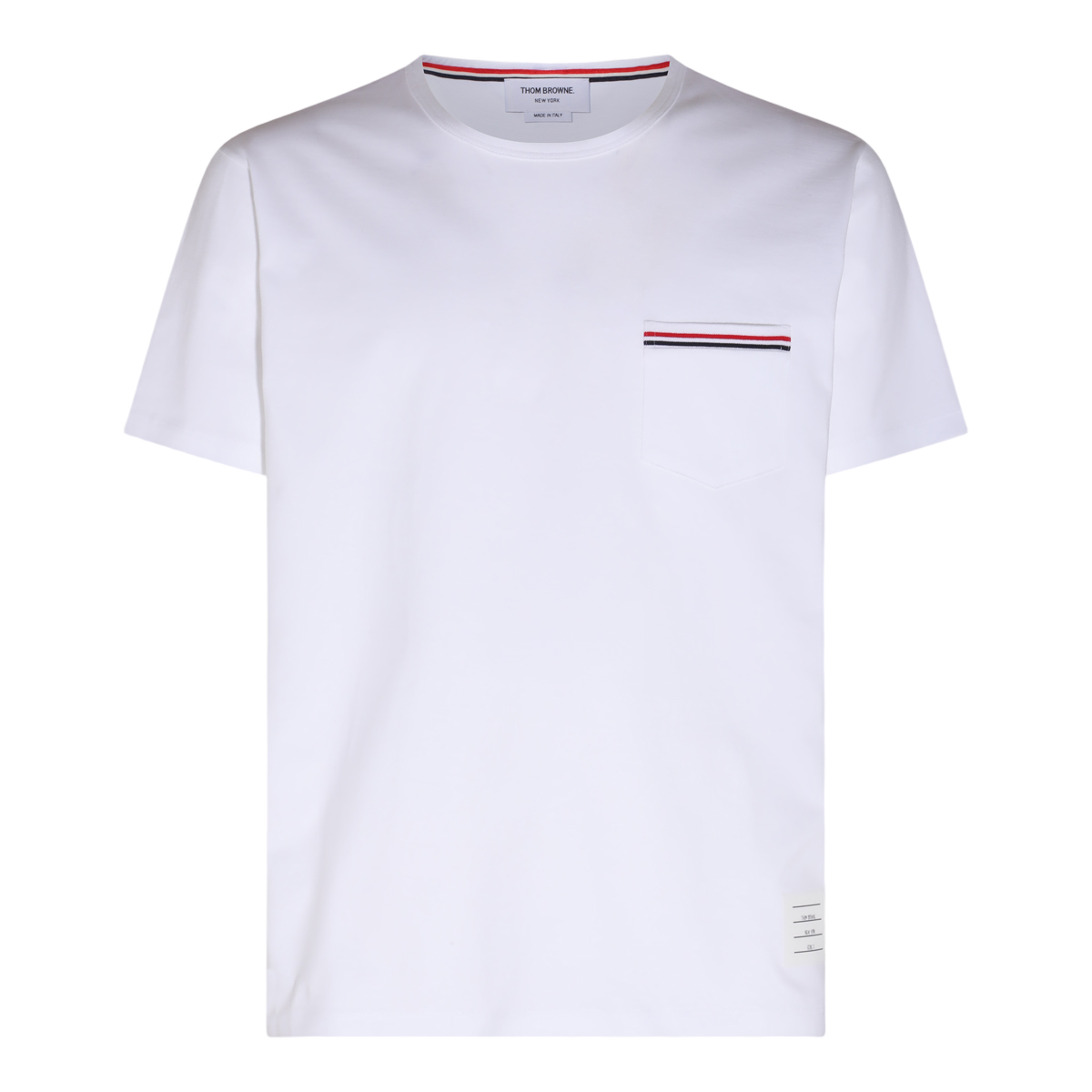T-shirt o regularnym kroju w kolorze białym z trójkolorowym paskiem