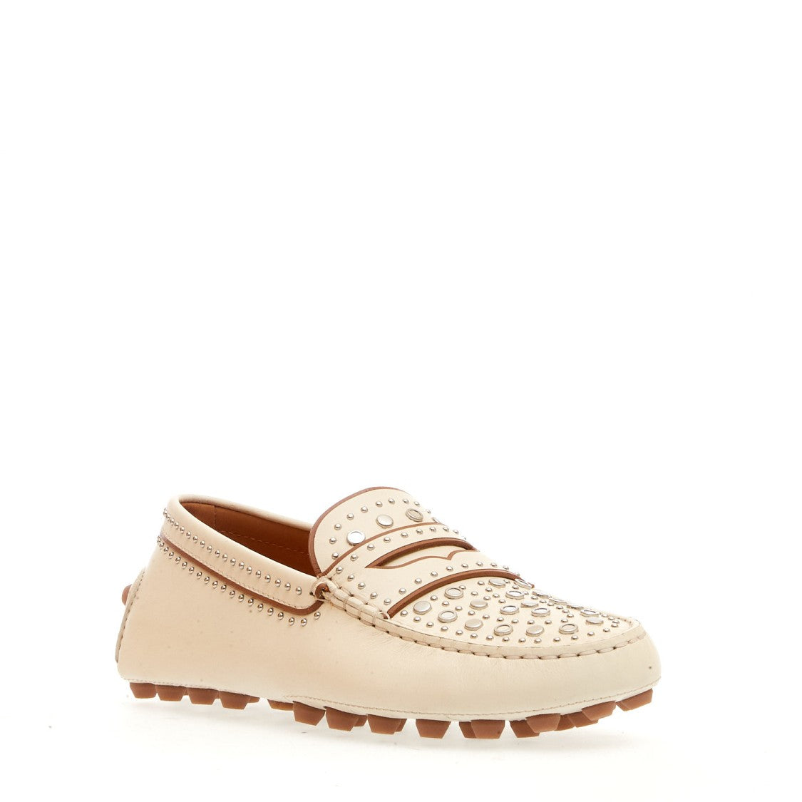 White Leather Moccasin With Studs