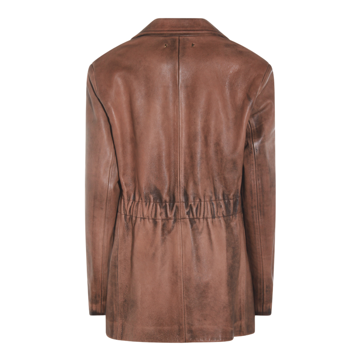 Distressed Brown Leather Jacket with Tailored Silhouette