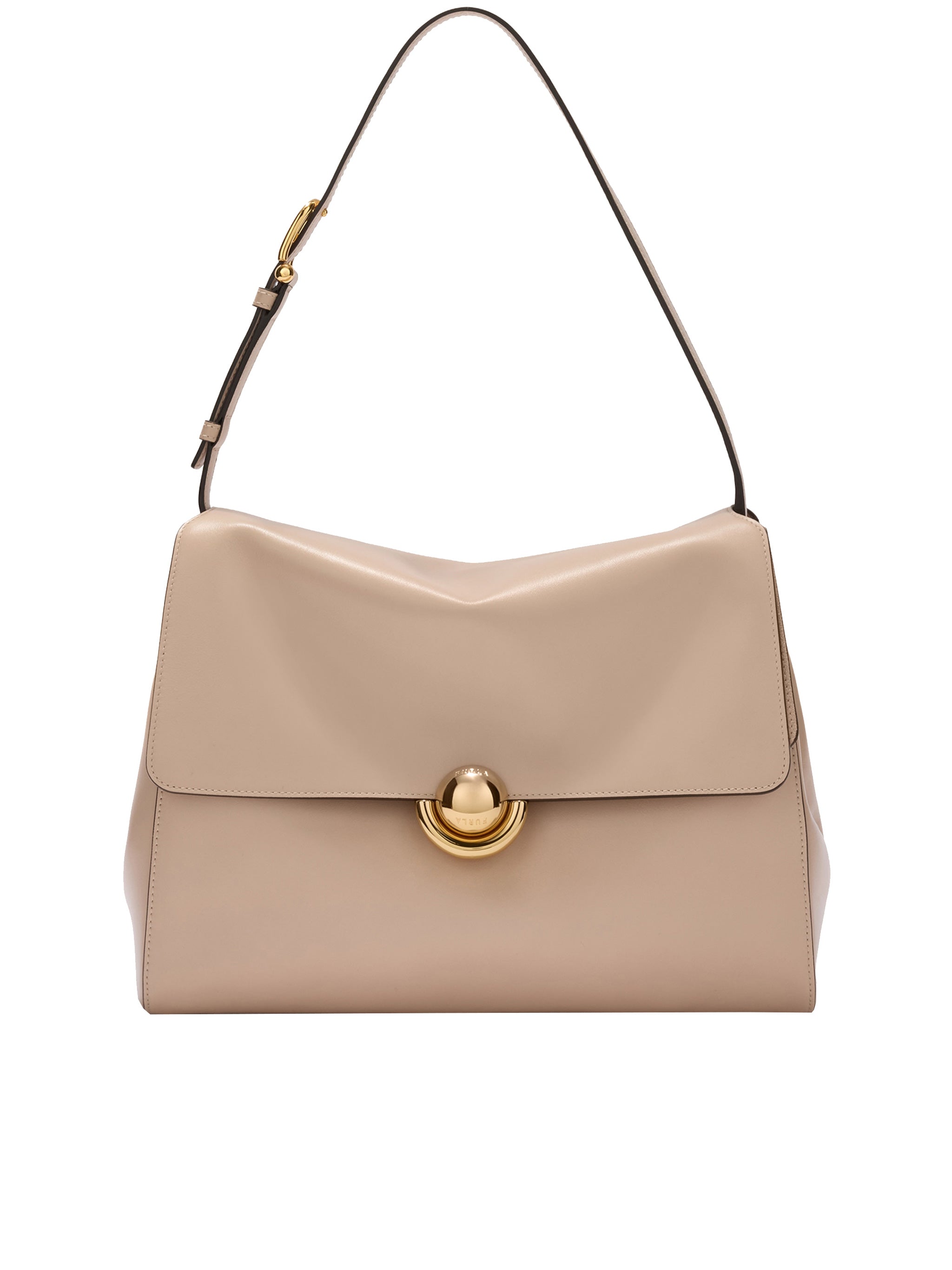 Domus M Structured Neutral Leather Shoulder Bag
