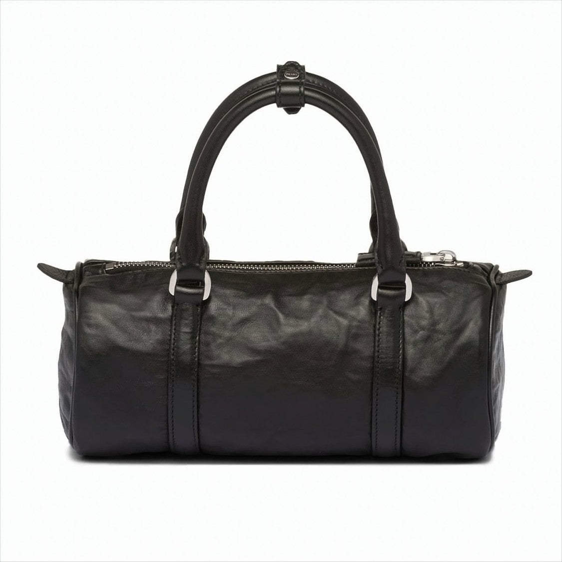 Cylindrical Nappa Leather Tote with Signature Logo