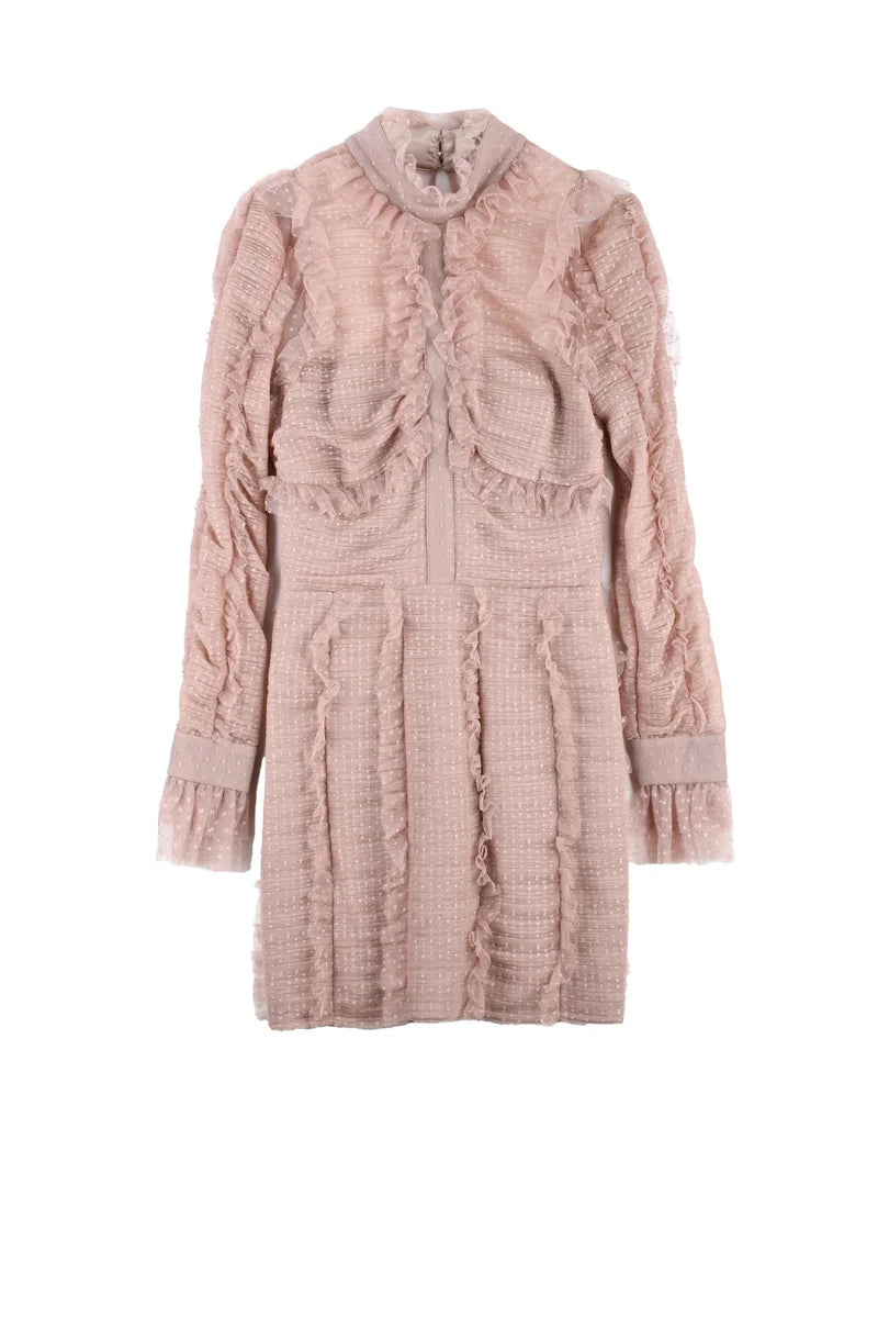 Sheath Tulle Dress Cuffed Sleeves - Old Rose
