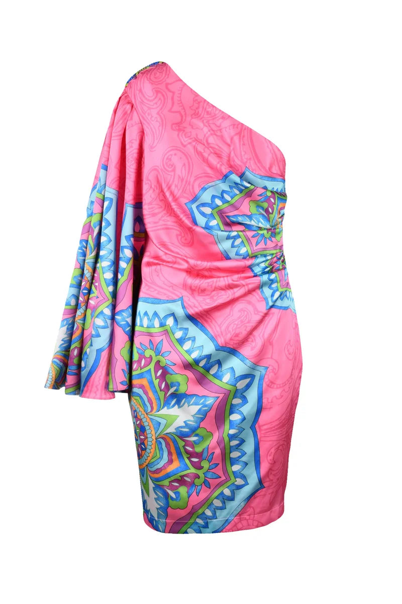 One-Shoulder Dress Zip - Pink