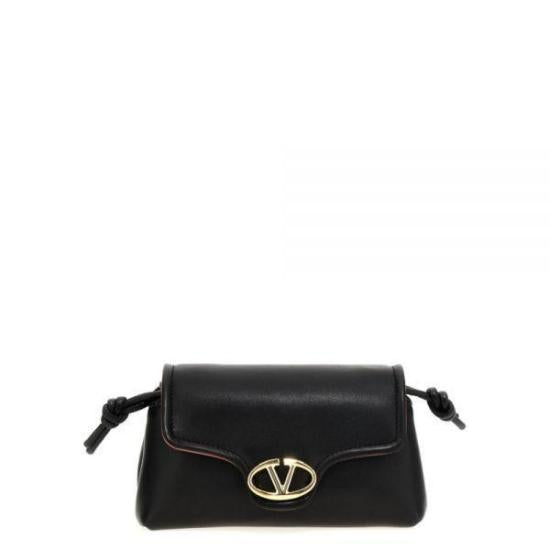 Structured Leather Shoulder Bag with Gold Emblem