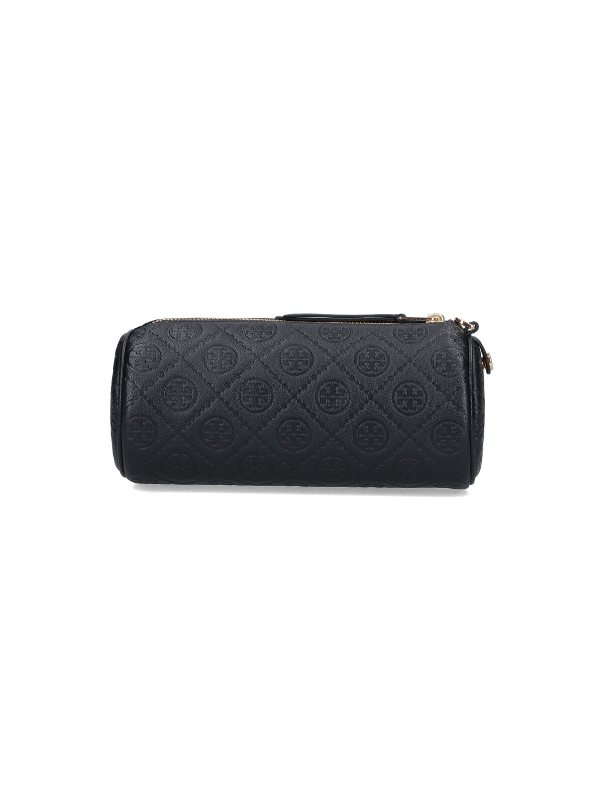 Cylindrical Shoulder Bag in Black Textured Leather