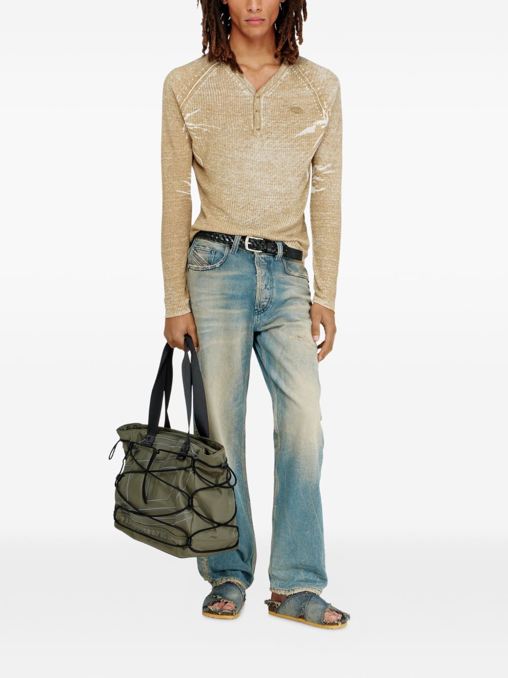 Light Brown Ribbed Knit Sweater With V-Neck