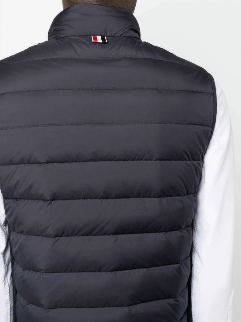 Sleek Padded Vest With Horizontal Quilting And High Collar