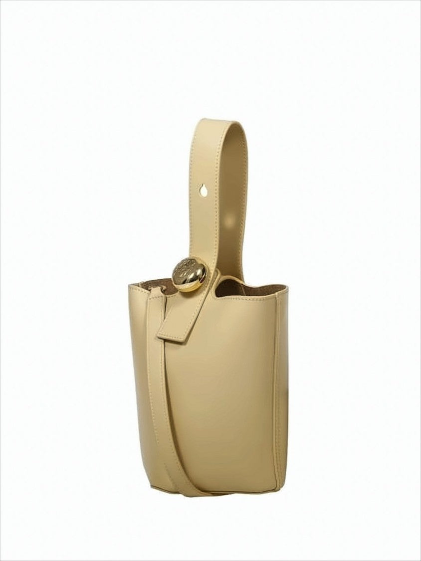 Structured Calf Leather Tote Bag with Gold-tone Clasp