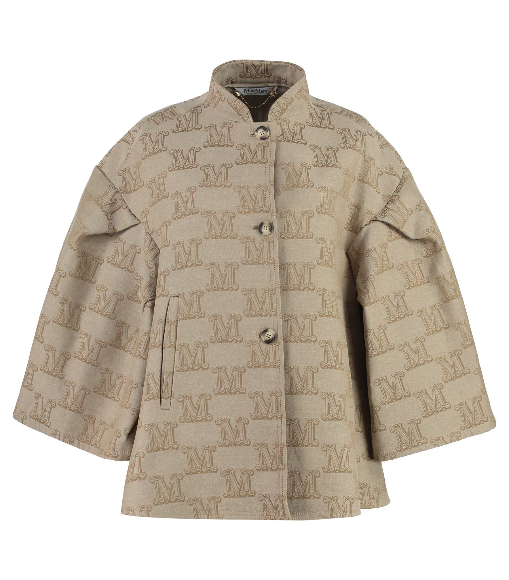Mid-Length Cotton Coat with Embossed 'M' Pattern