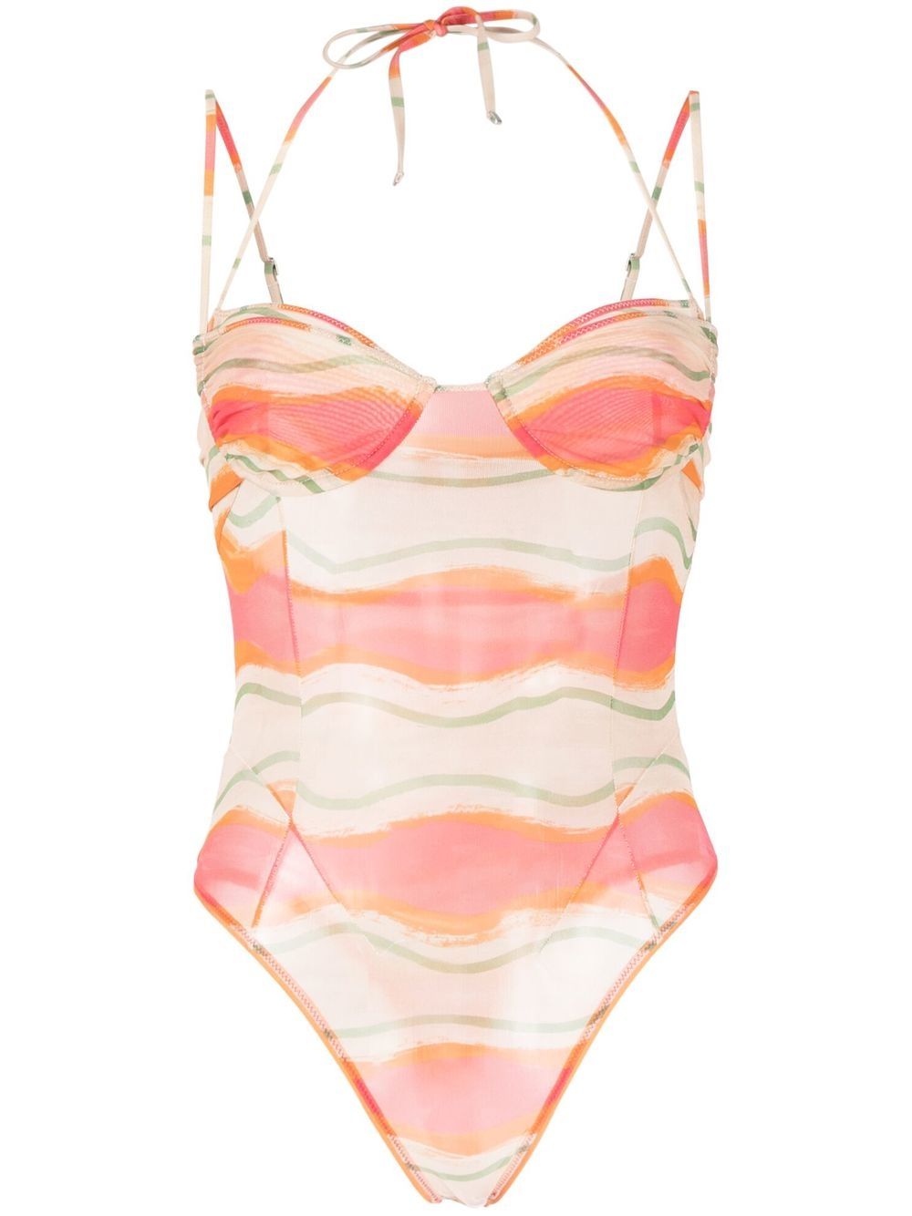 Graphic-Print Mesh Bodysuit