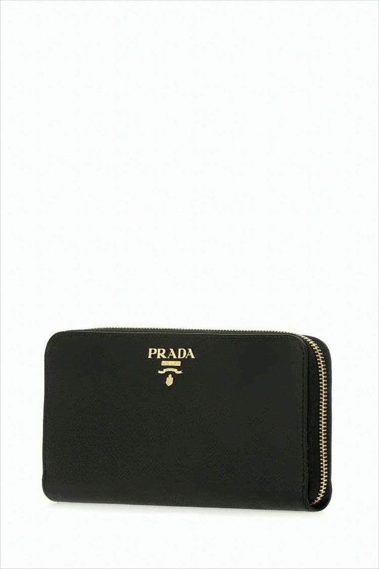 Textured Black Leather Zip-Around Wallet