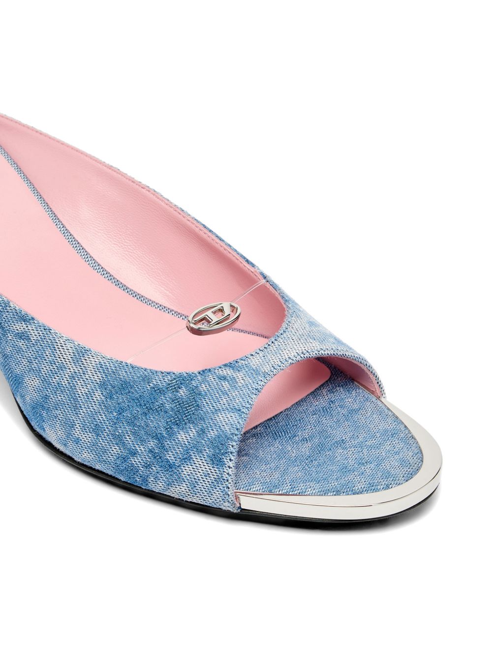Textured Light Blue Denim-Like Silk and Nylon Sandals