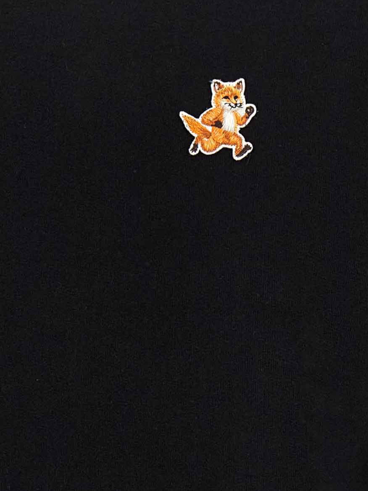 Long-Sleeve Black Crewneck With Embroidered Fox Emblem