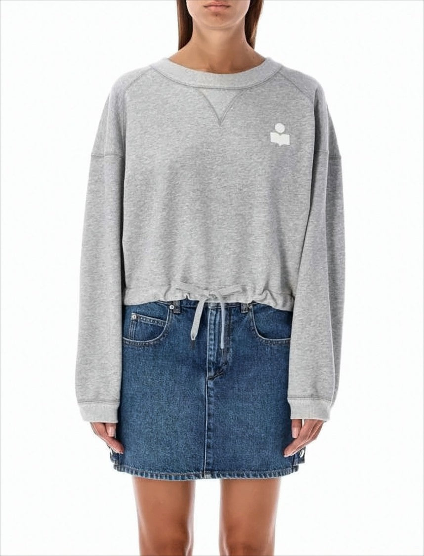 Heather Grey Long-Sleeve Sweatshirt with Adjustable Drawstring Hem