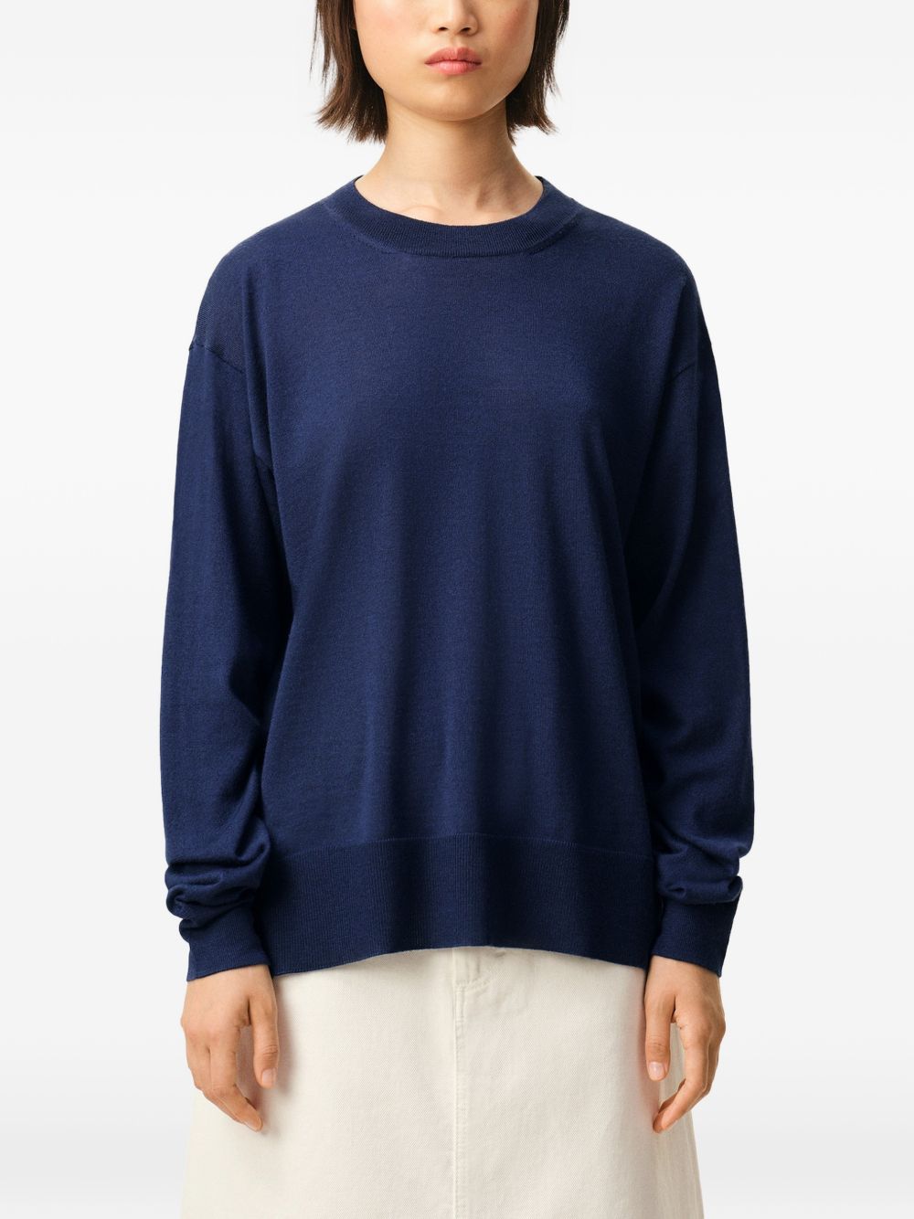 Ink Blue Ribbed Knit Sweatshirt