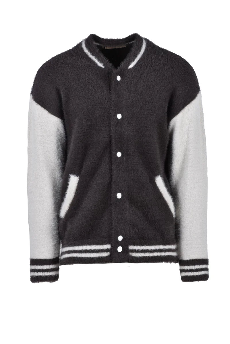 Textured Varsity-Style Knitted Jacket