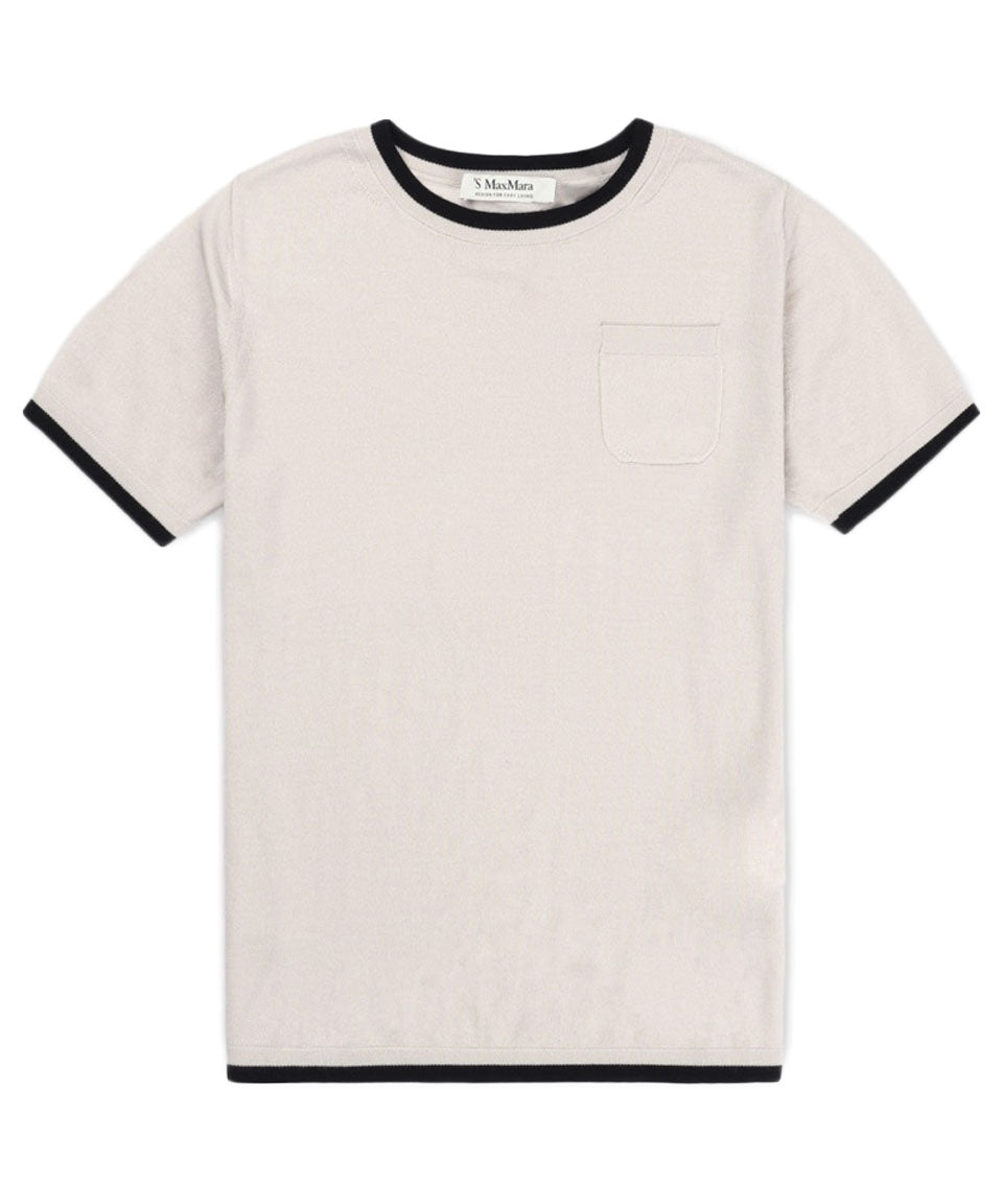 Short-Sleeved Wool Sweater with Contrasting Trim