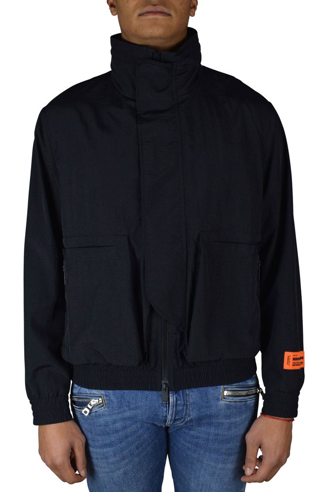 High-Collared Black Jacket With Integrated Hood