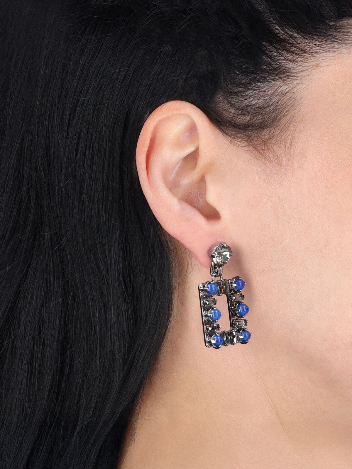Grey Geometric Square Gemstone Earrings