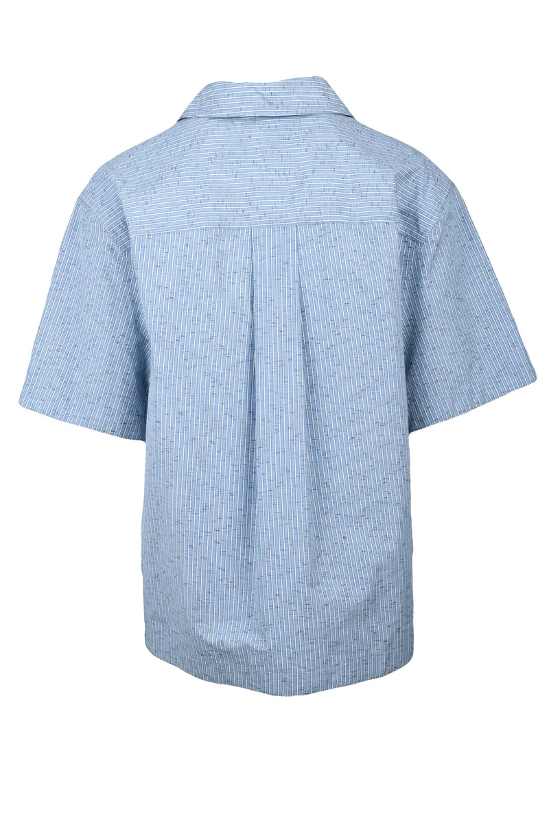 Cotton/Linen/Elastane Shirt - White/Sky Blue