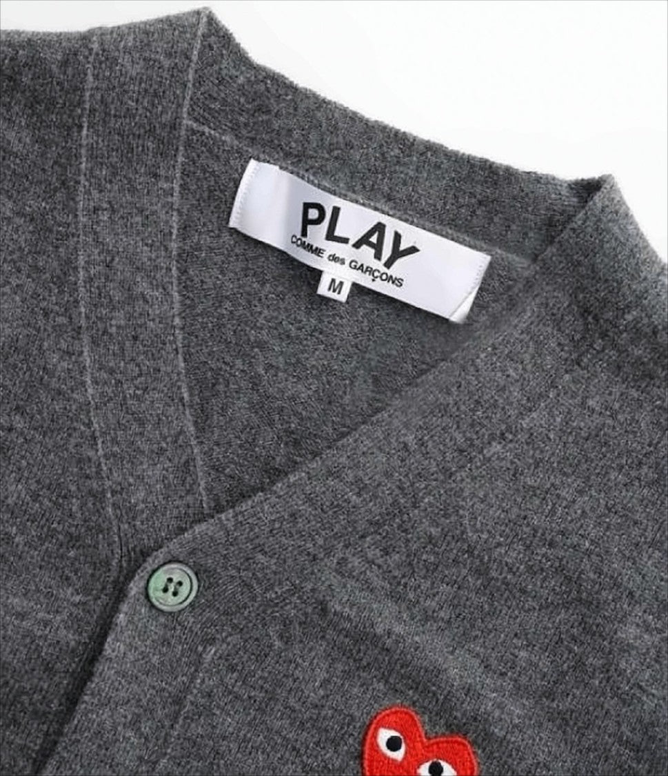 Heathered Grey V-Neck Cardigan with Iconic Heart Emblem