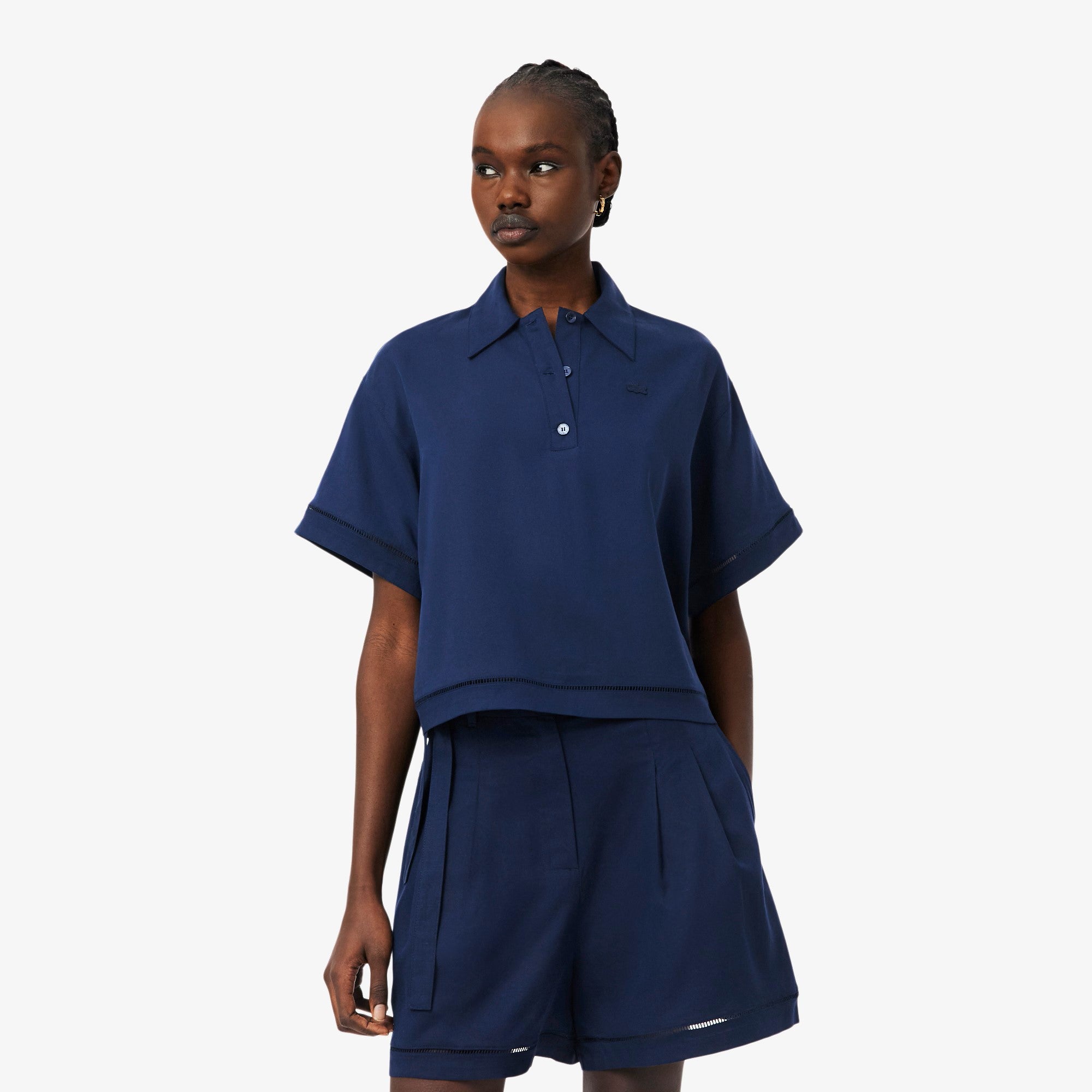 Boxy Cropped Short-Sleeved Polo Shirt with Classic Collar