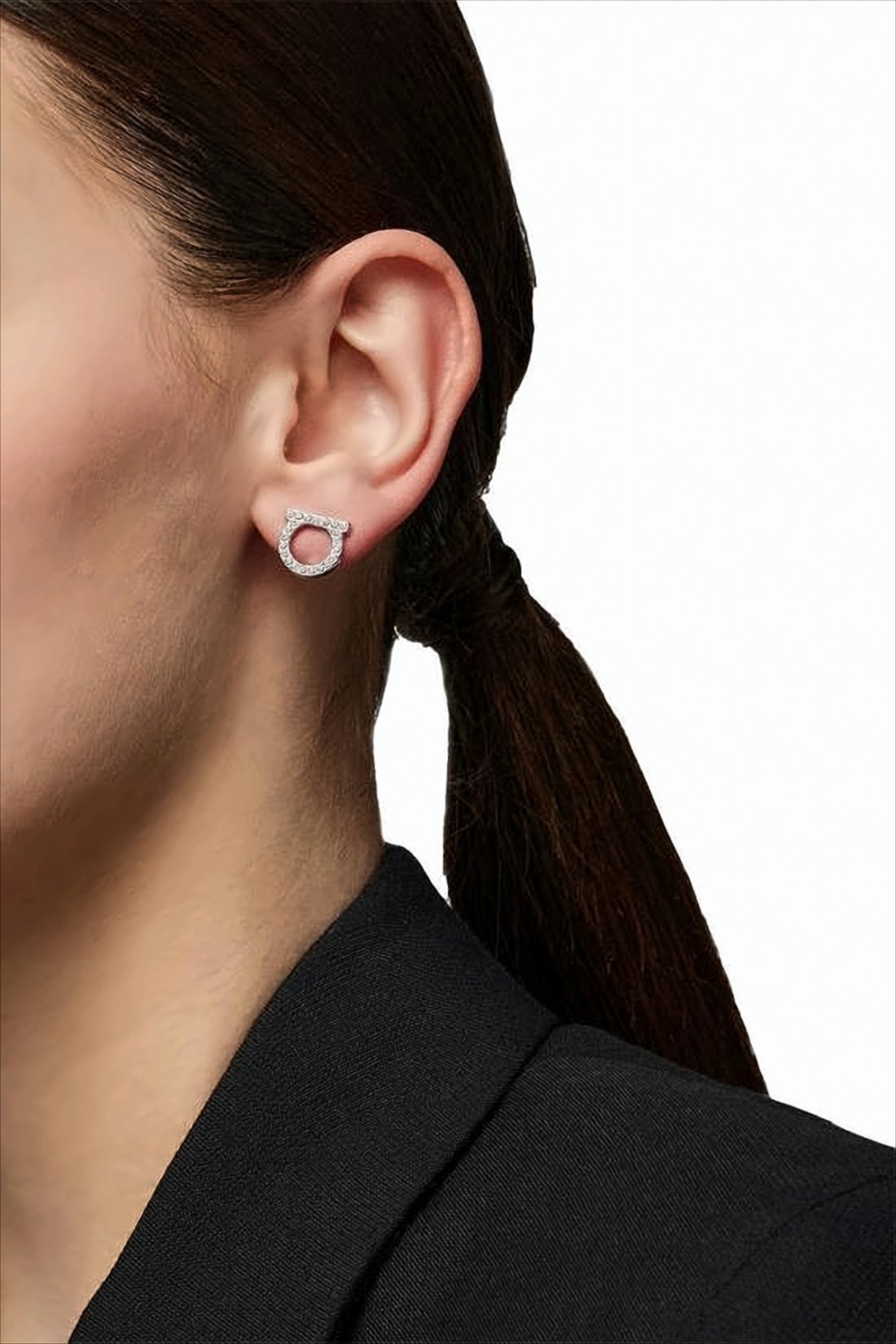 Circular Silver Earrings with Sparkling Crystals