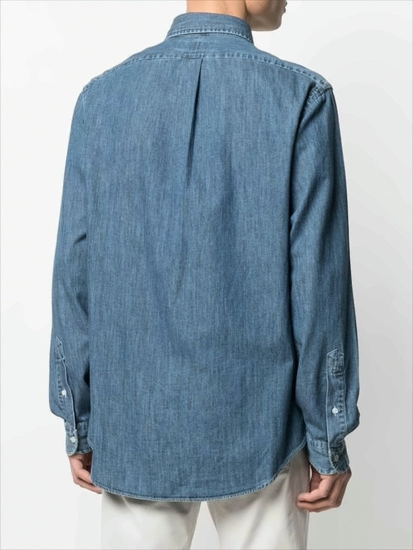Classic Blue Denim Shirt with Button-Down Collar